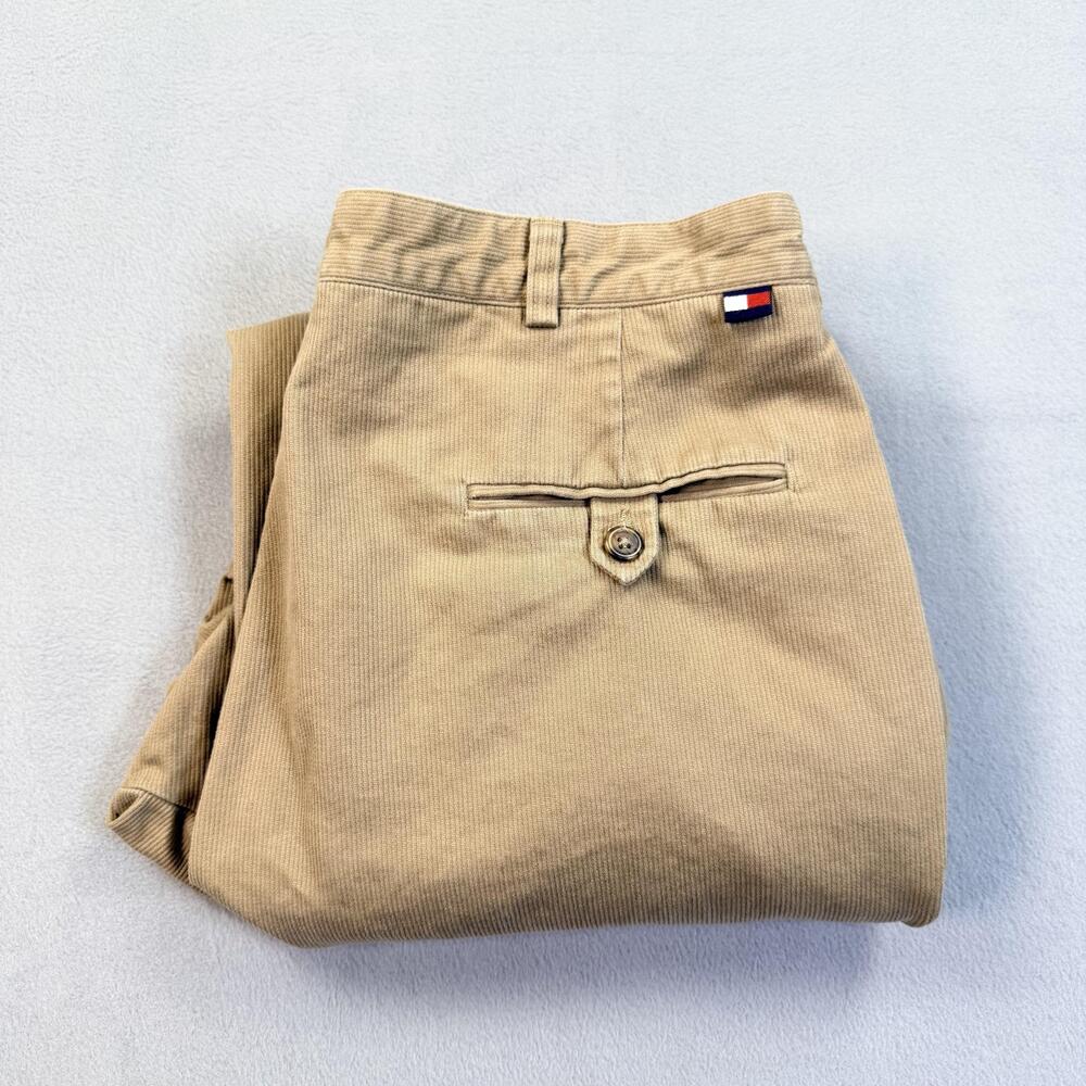 Tommy Hilfiger Pants Mens 34x28 Beige Corduroy Pleated Cuffed Chino Relaxed Fit